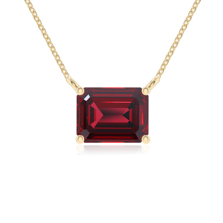 lab grown ruby emerald cut solitaire necklaces in yellow gold 