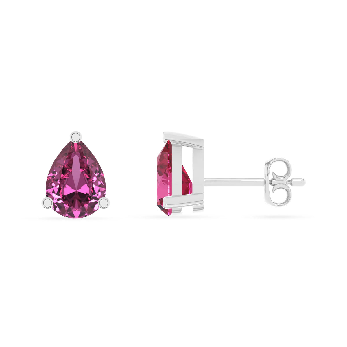 lab grown pink sapphire pear stud earrings in sterling silver 