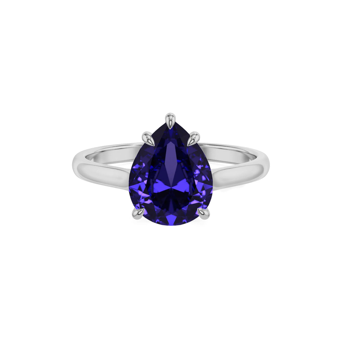 lab grown tanzanite pear solitaire rings in sterling silver 