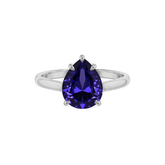 lab grown tanzanite pear solitaire rings in sterling silver 
