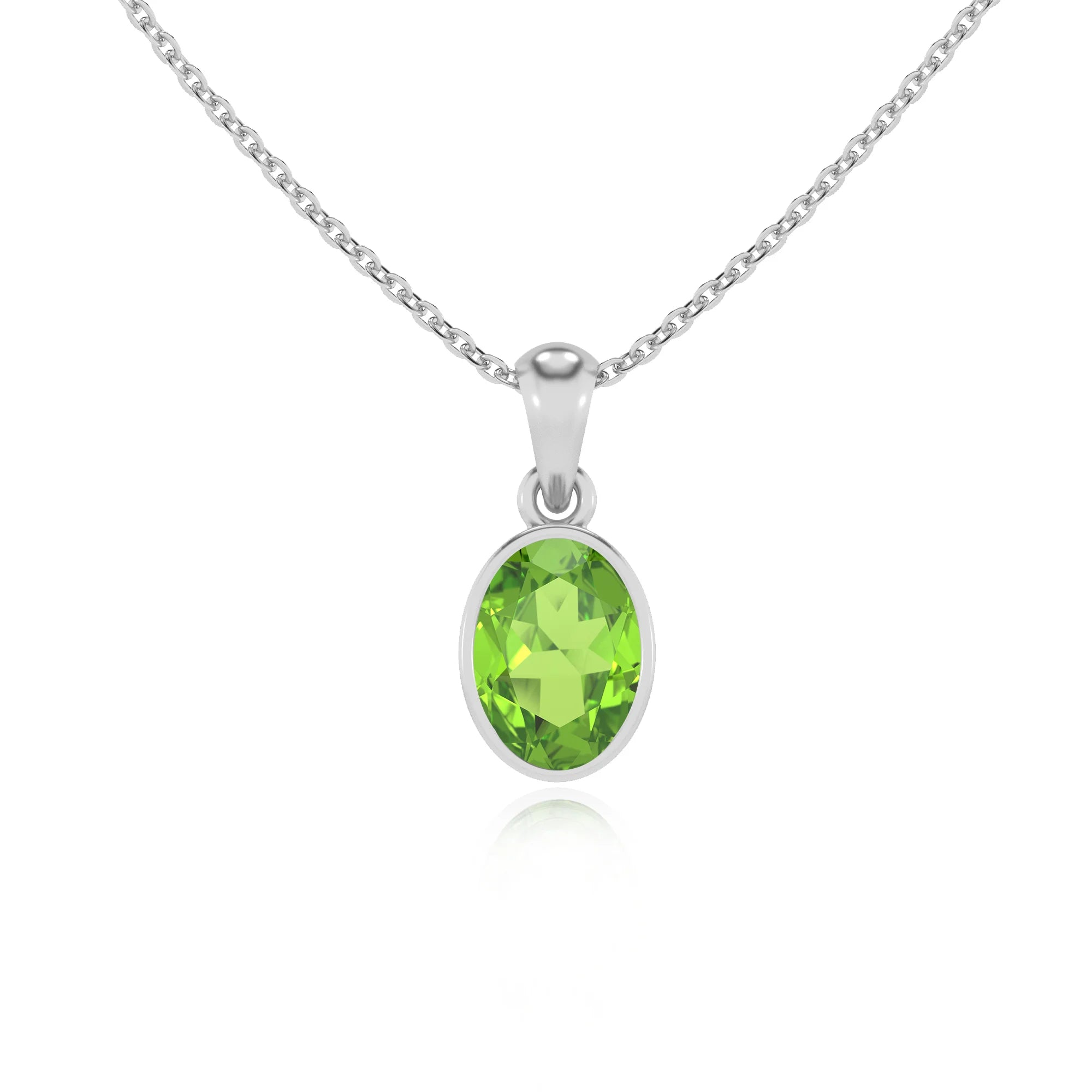 natural peridot oval solitaire necklaces in sterling silver 