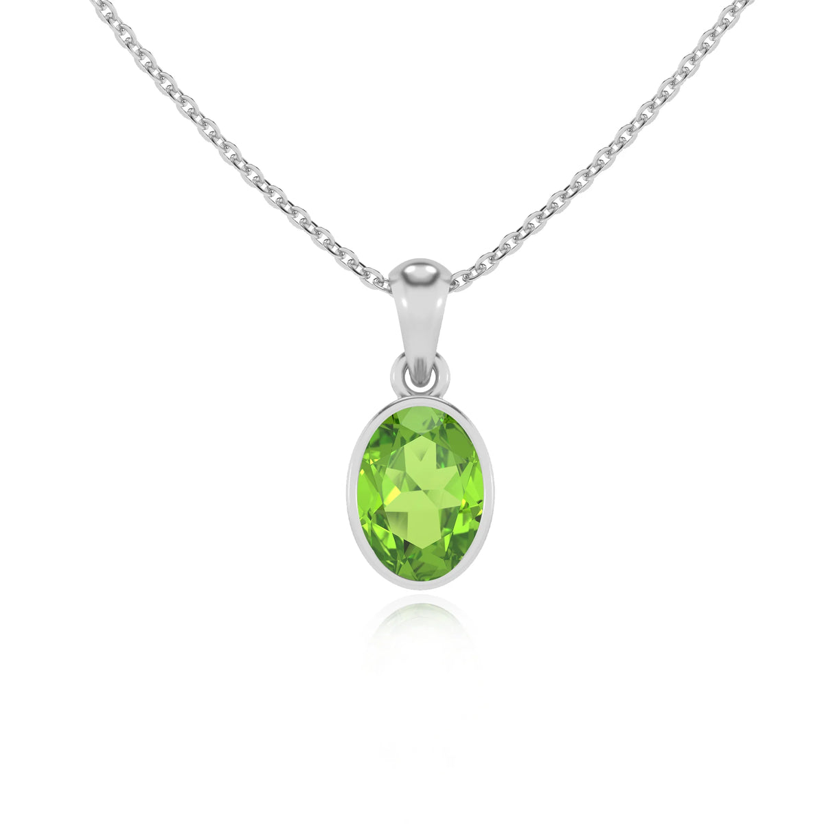natural peridot oval solitaire necklaces in sterling silver 
