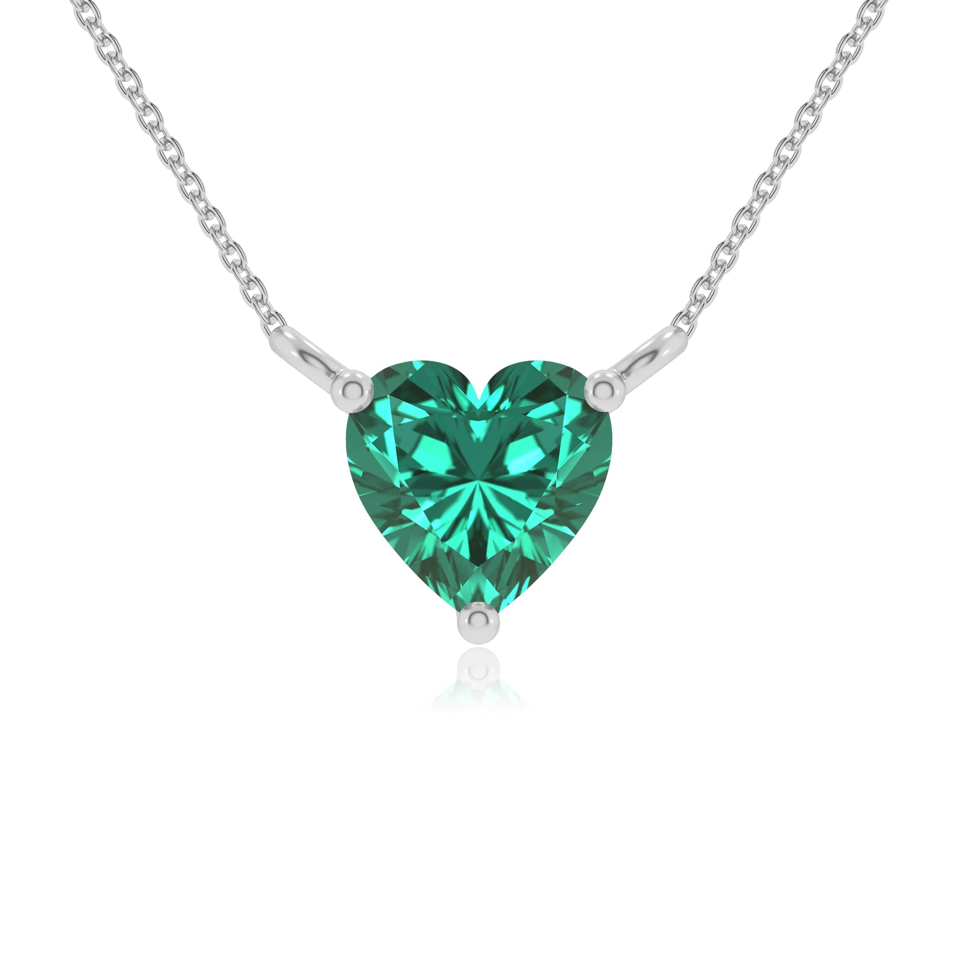 lab grown emerald heart solitaire necklaces in white gold 