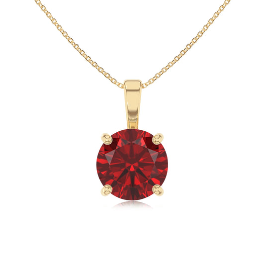 lab grown ruby round solitaire necklaces in yellow gold 