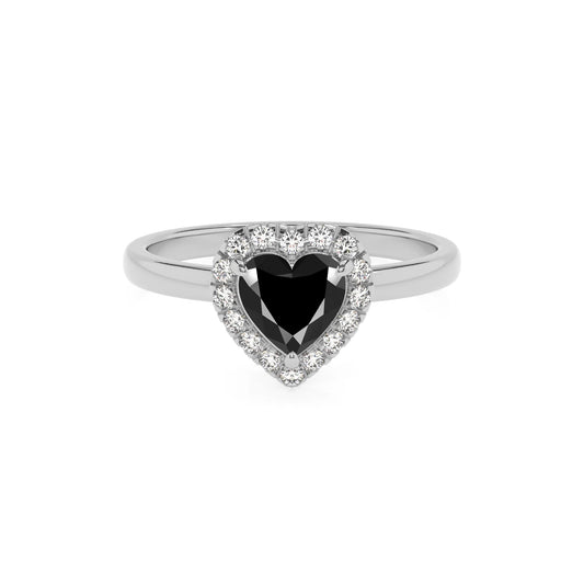 natural black-onyx heart solitaire rings in platinum 