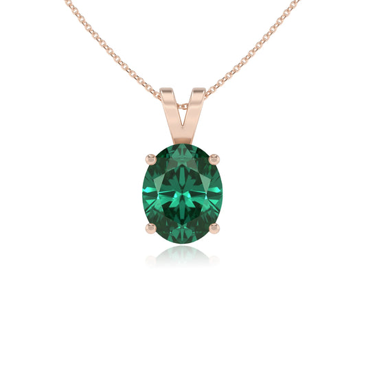 lab grown emerald oval solitaire v-bale necklaces in rose gold 