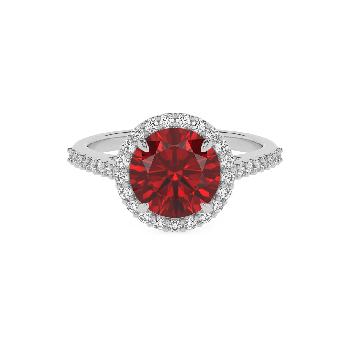 lab grown ruby round solitaire rings in sterling silver 
