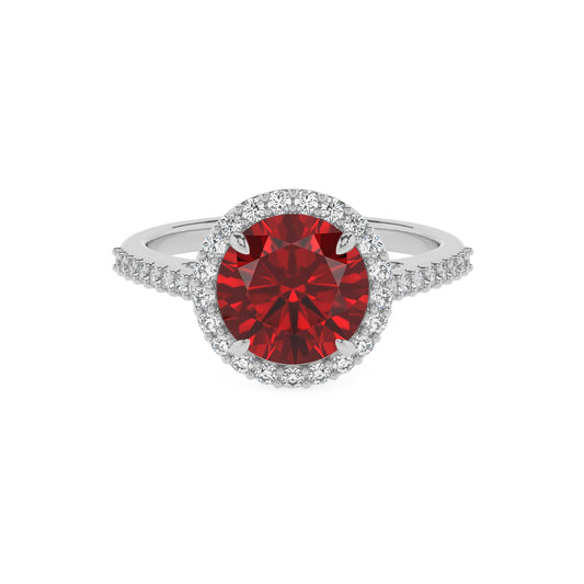 lab grown ruby round solitaire rings in sterling silver 
