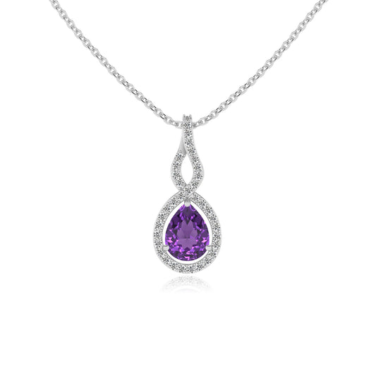 lab grown amethyst pear necklaces in white gold 