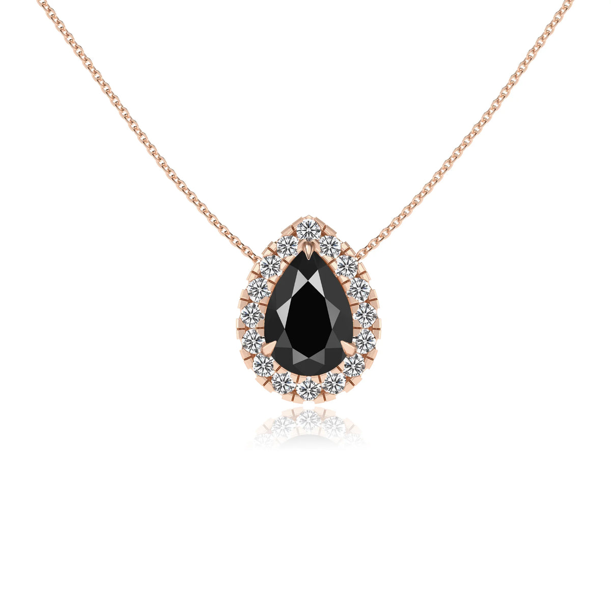 natural black onyx pear solitaire necklaces in rose gold 
