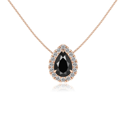 natural black onyx pear solitaire necklaces in rose gold 