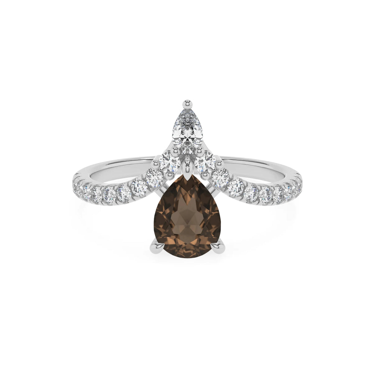 natural smoky-quartz pear solitaire rings in white gold 