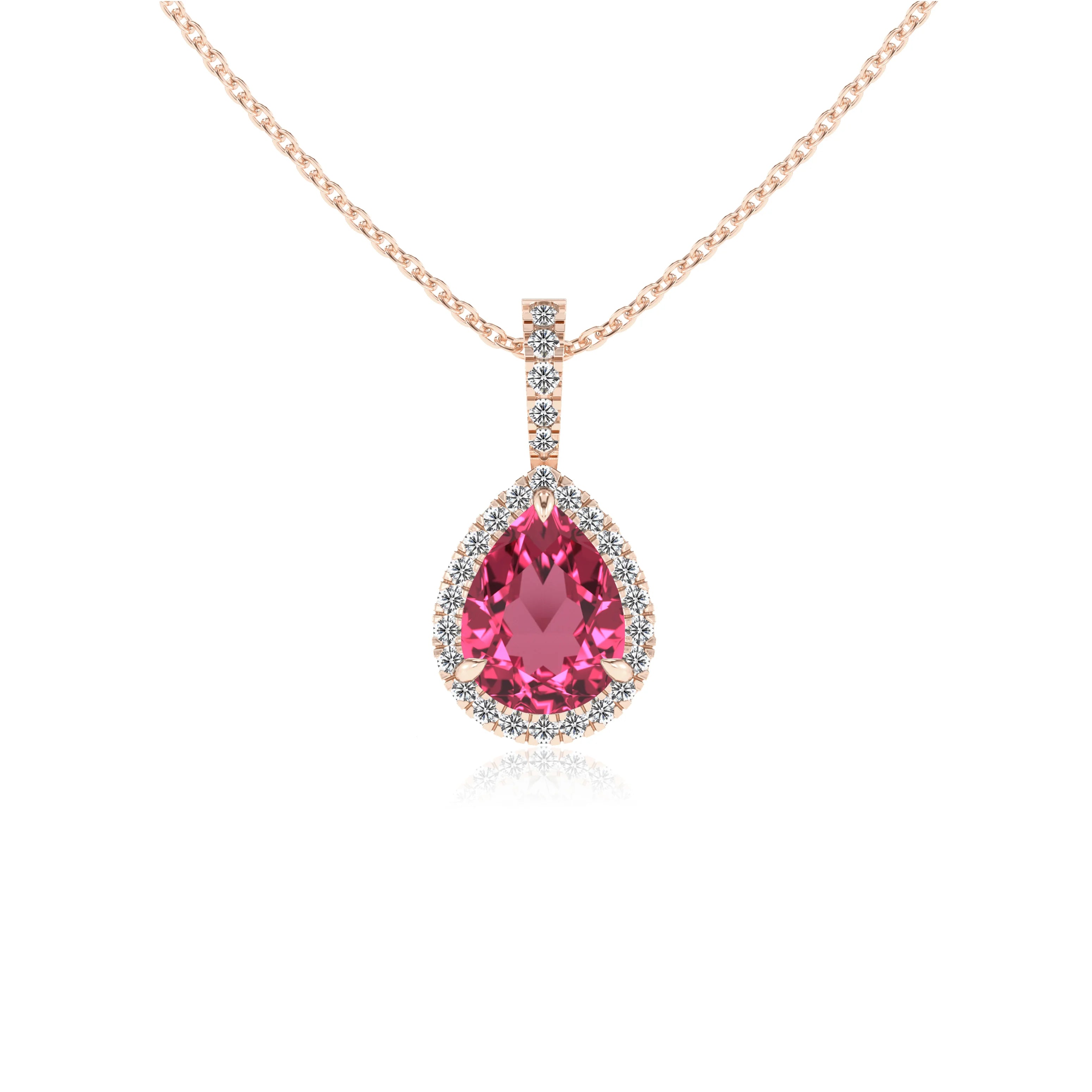lab grown pink-tourmaline pear solitaire necklaces in rose gold 