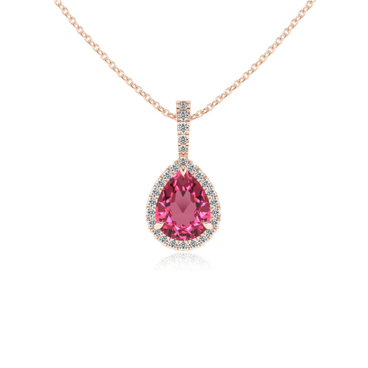 lab grown pink-tourmaline pear solitaire necklaces in rose gold 