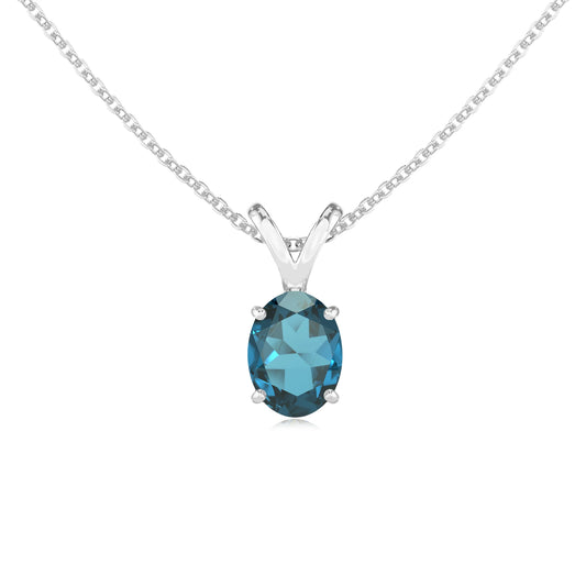 natural london-blue-topaz oval solitaire v-bale necklaces in platinum 