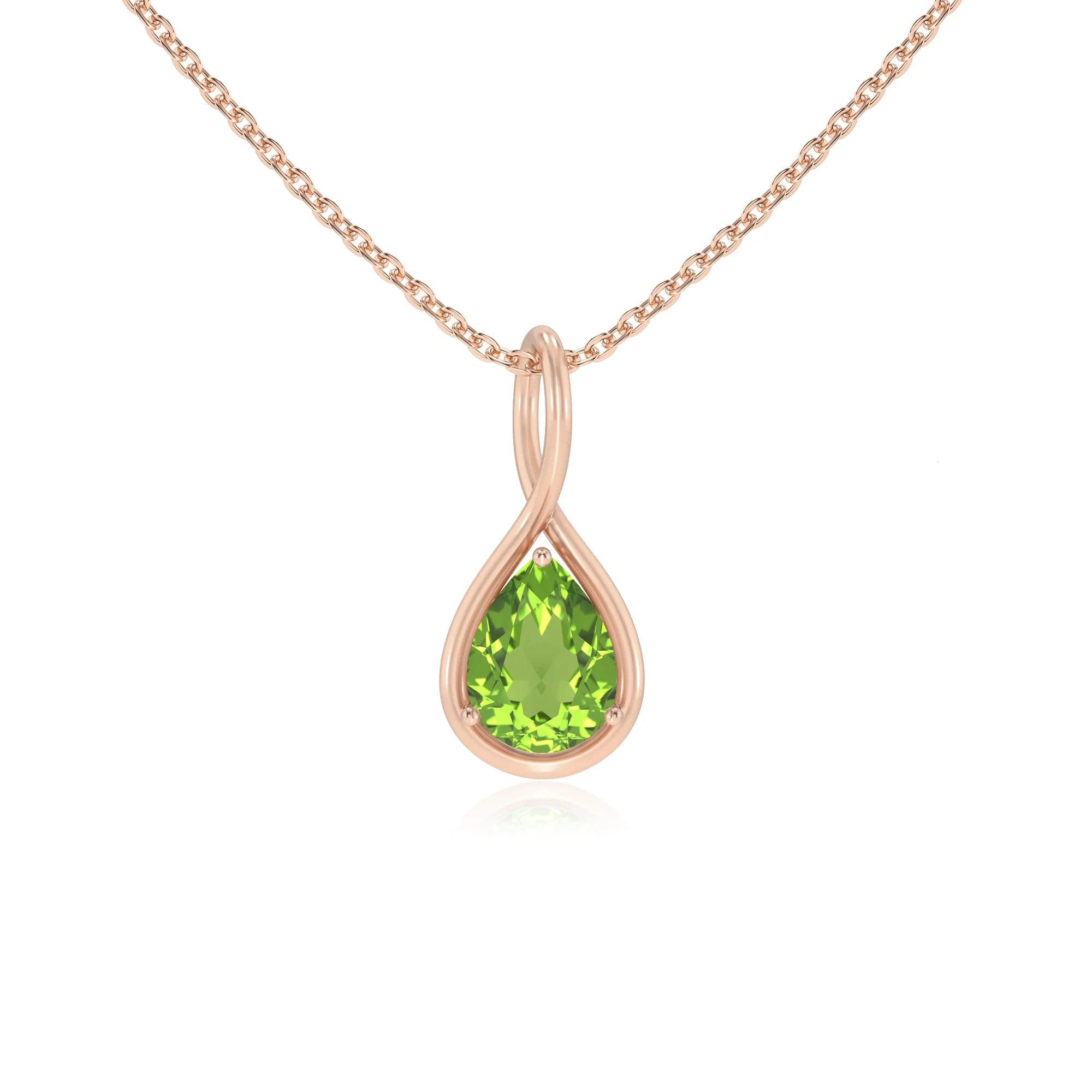 natural peridot pear solitaire necklaces in rose gold 