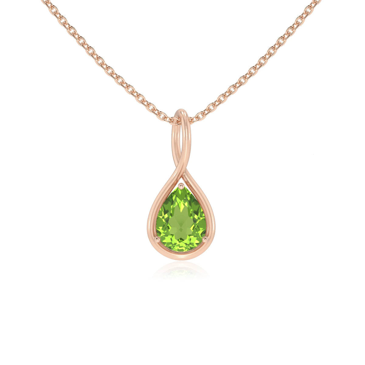 natural peridot pear solitaire necklaces in rose gold 