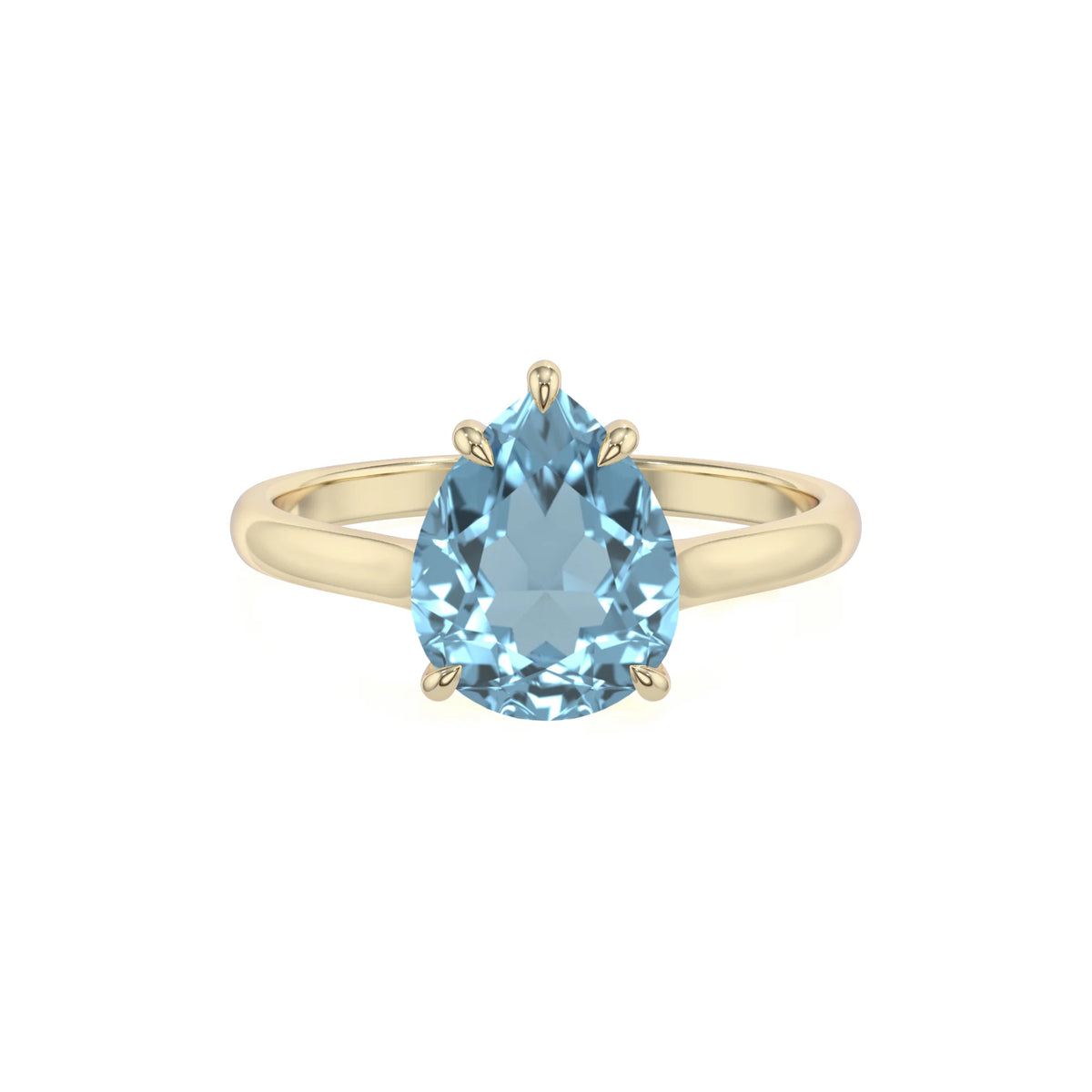 lab grown aquamarine pear solitaire rings in yellow gold 