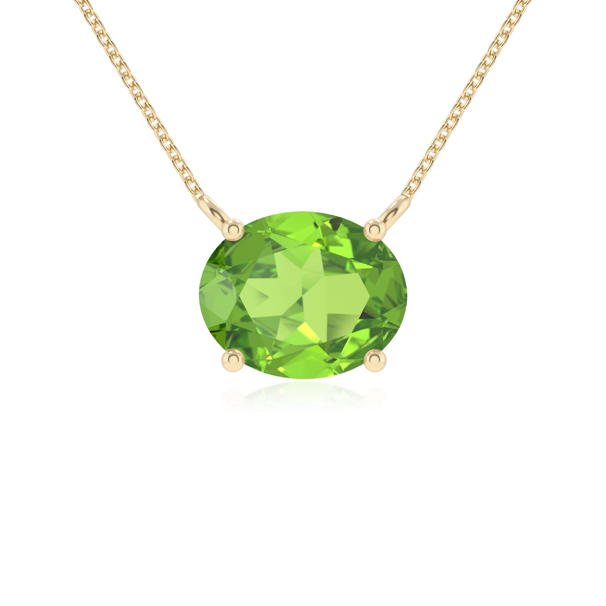 natural peridot oval solitaire necklaces in yellow gold 