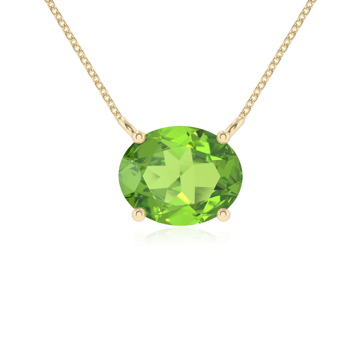 natural peridot oval solitaire necklaces in yellow gold 