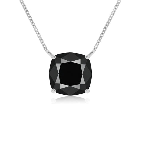 Natural Black Onyx Cushion Solitaire Pendant Necklace with 18" Chain
