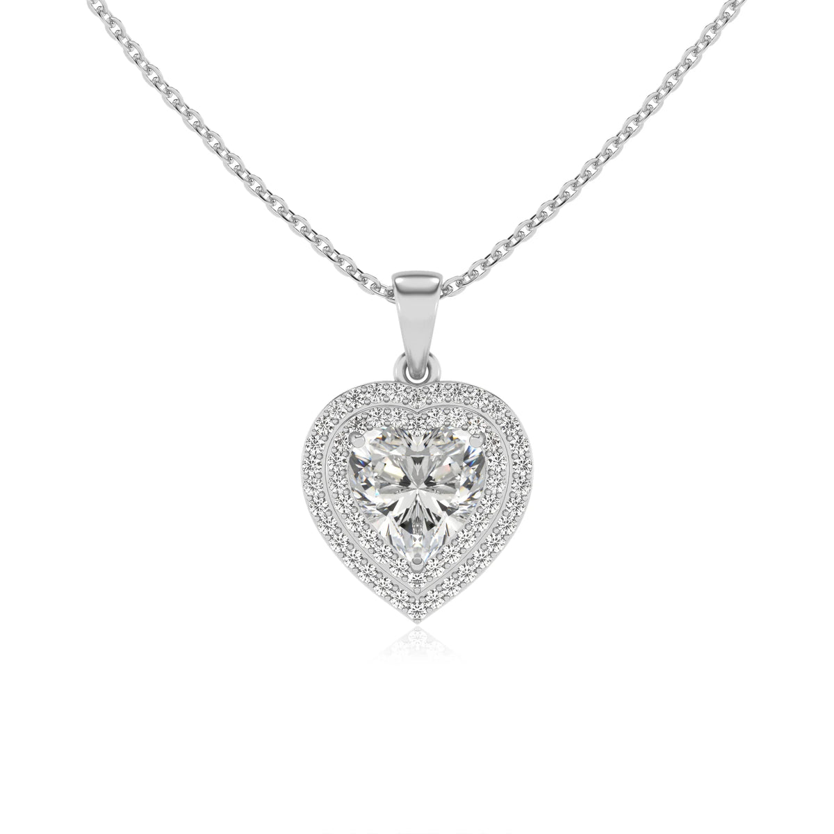 lab grown moissanite heart halo necklaces in platinum 