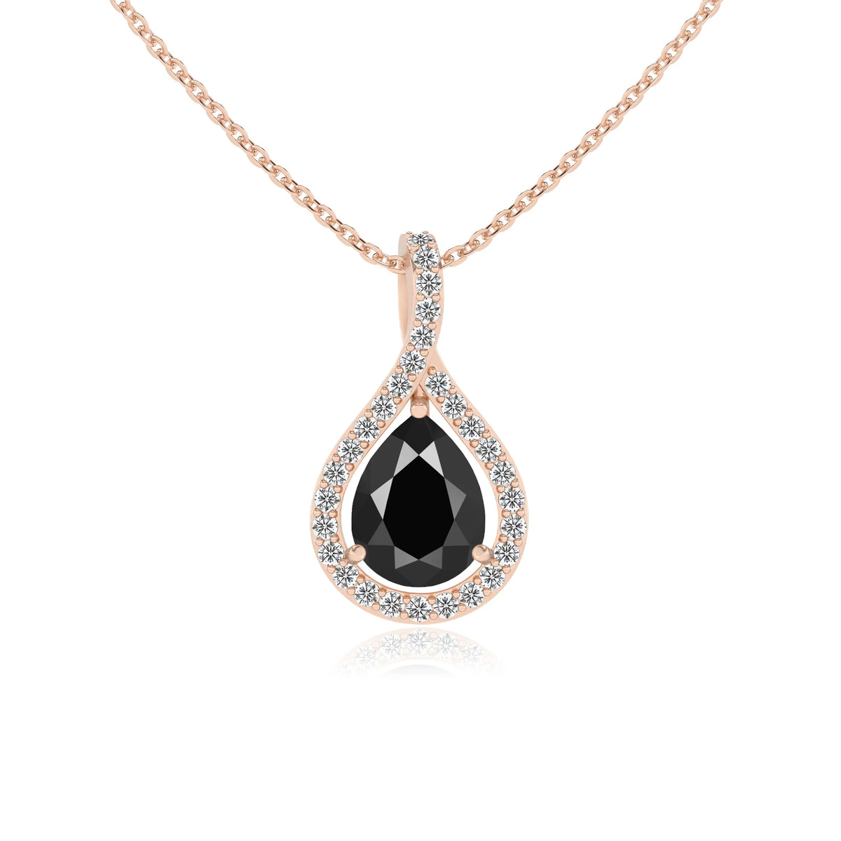 natural black-onyx pear solitaire necklaces in rose gold 