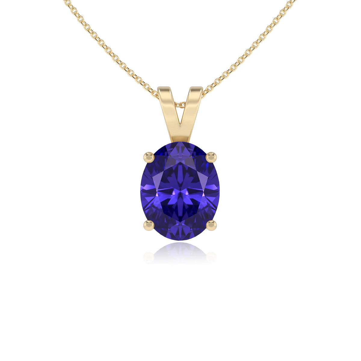 lab grown tanzanite oval solitaire v-bale necklaces in yellow gold 