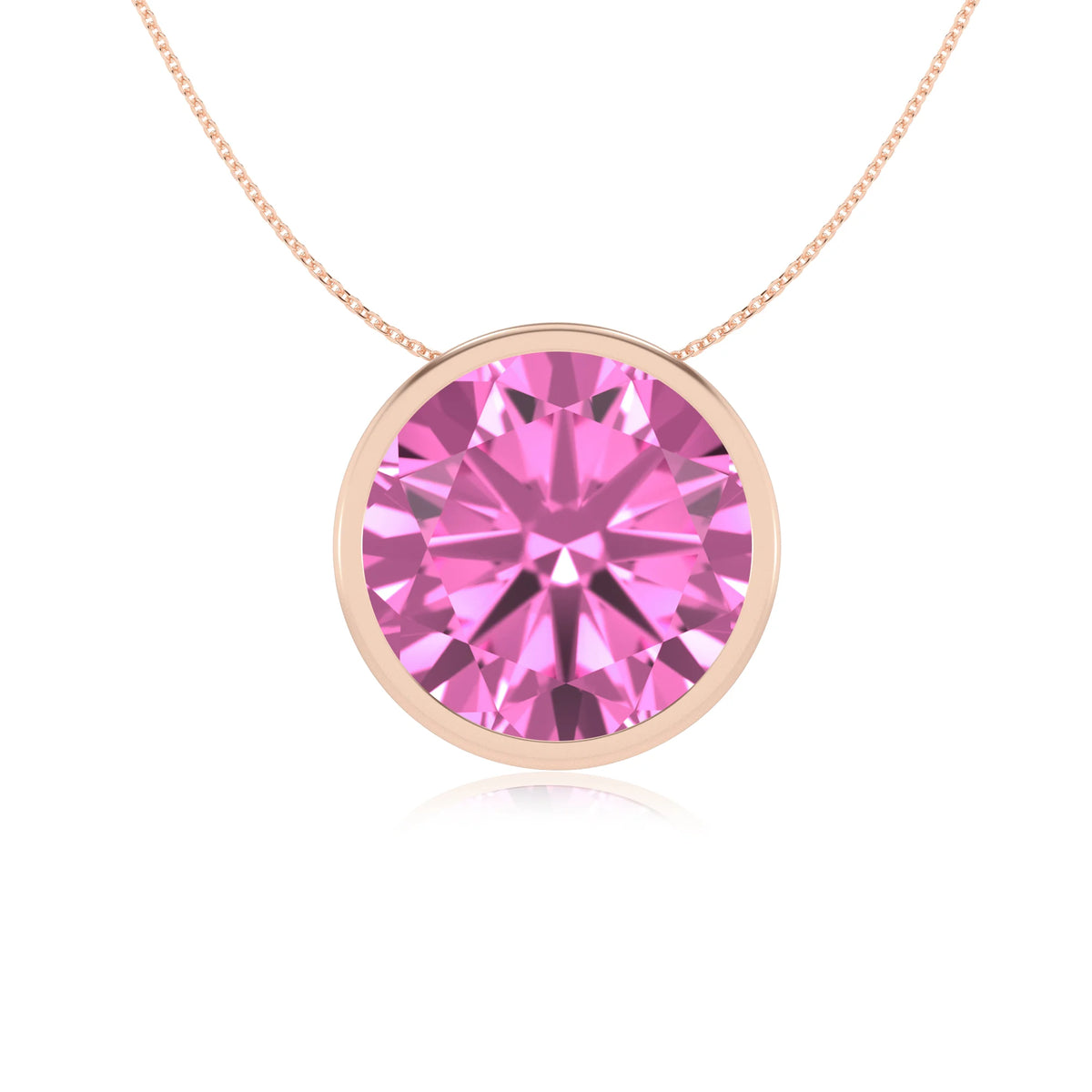lab grown pink-sapphire round solitaire necklaces in rose gold 