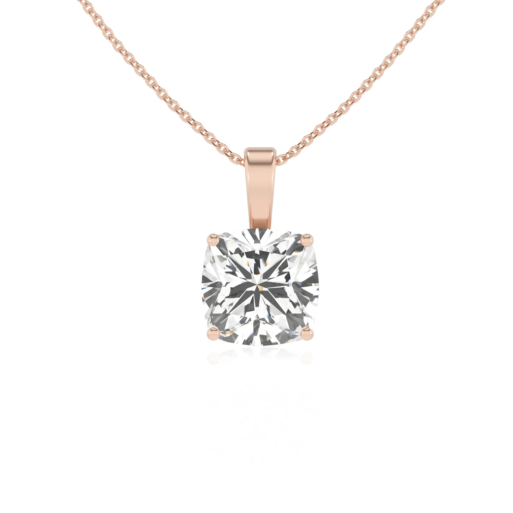 lab grown moissanite cushion solitaire necklaces in rose gold 