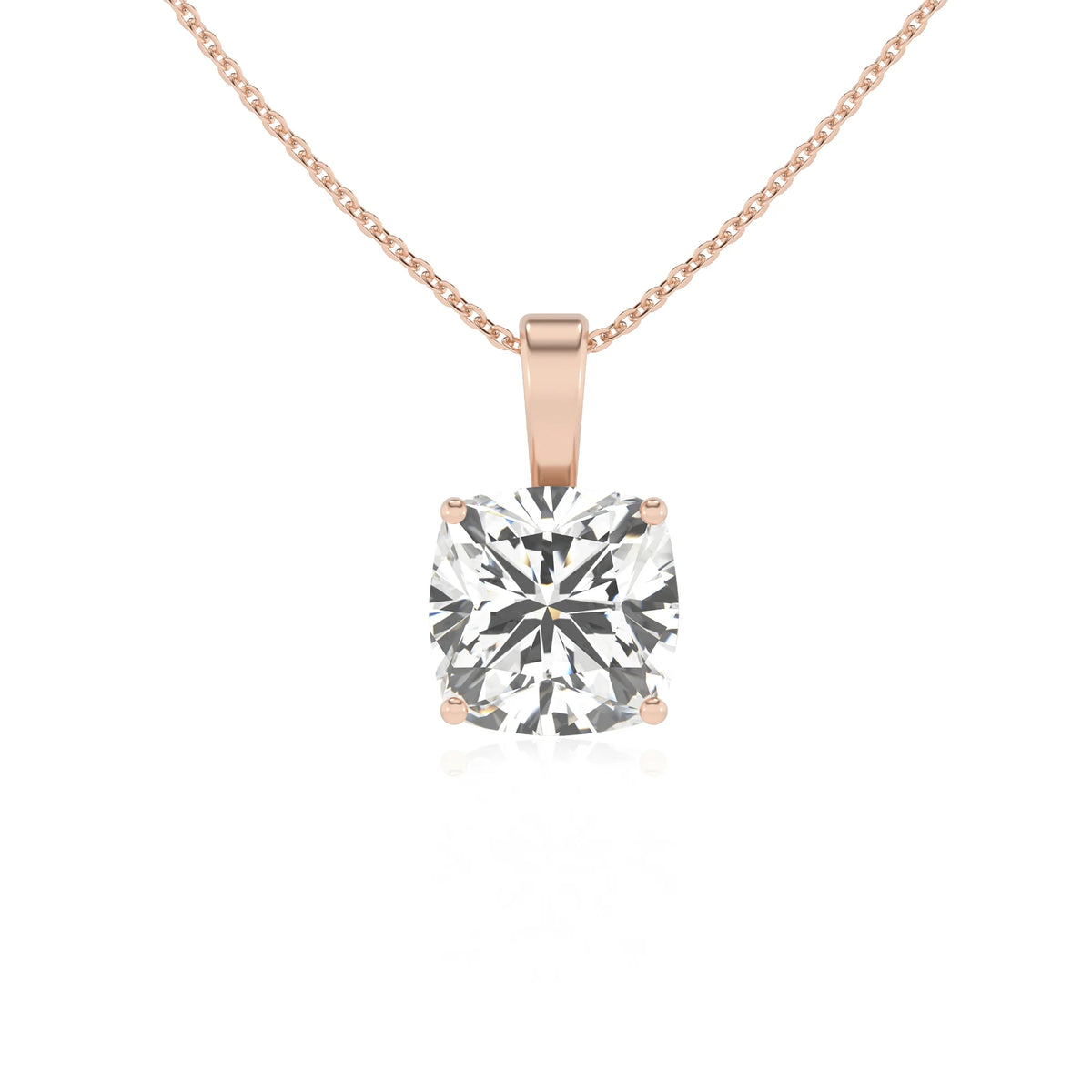 lab grown moissanite cushion solitaire necklaces in rose gold 