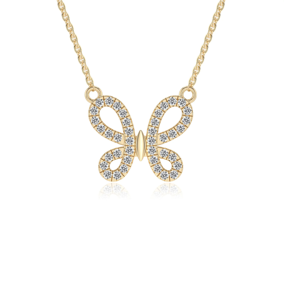 lab grown moissanite round infinity necklaces in yellow gold 