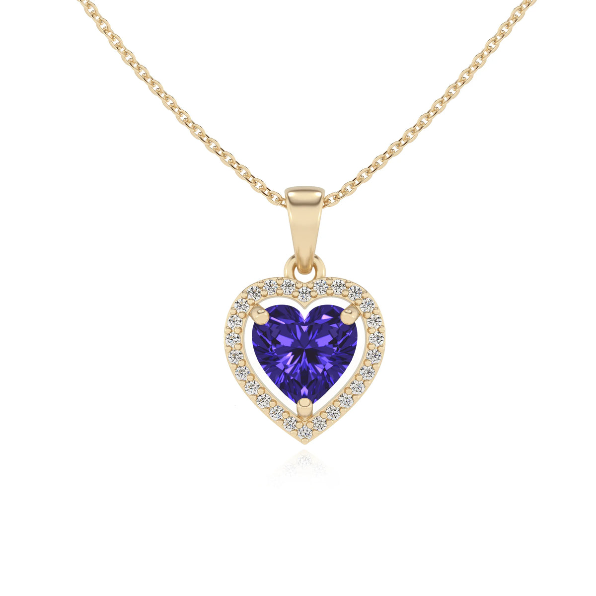lab grown tanzanite heart solitaire necklaces in yellow gold 