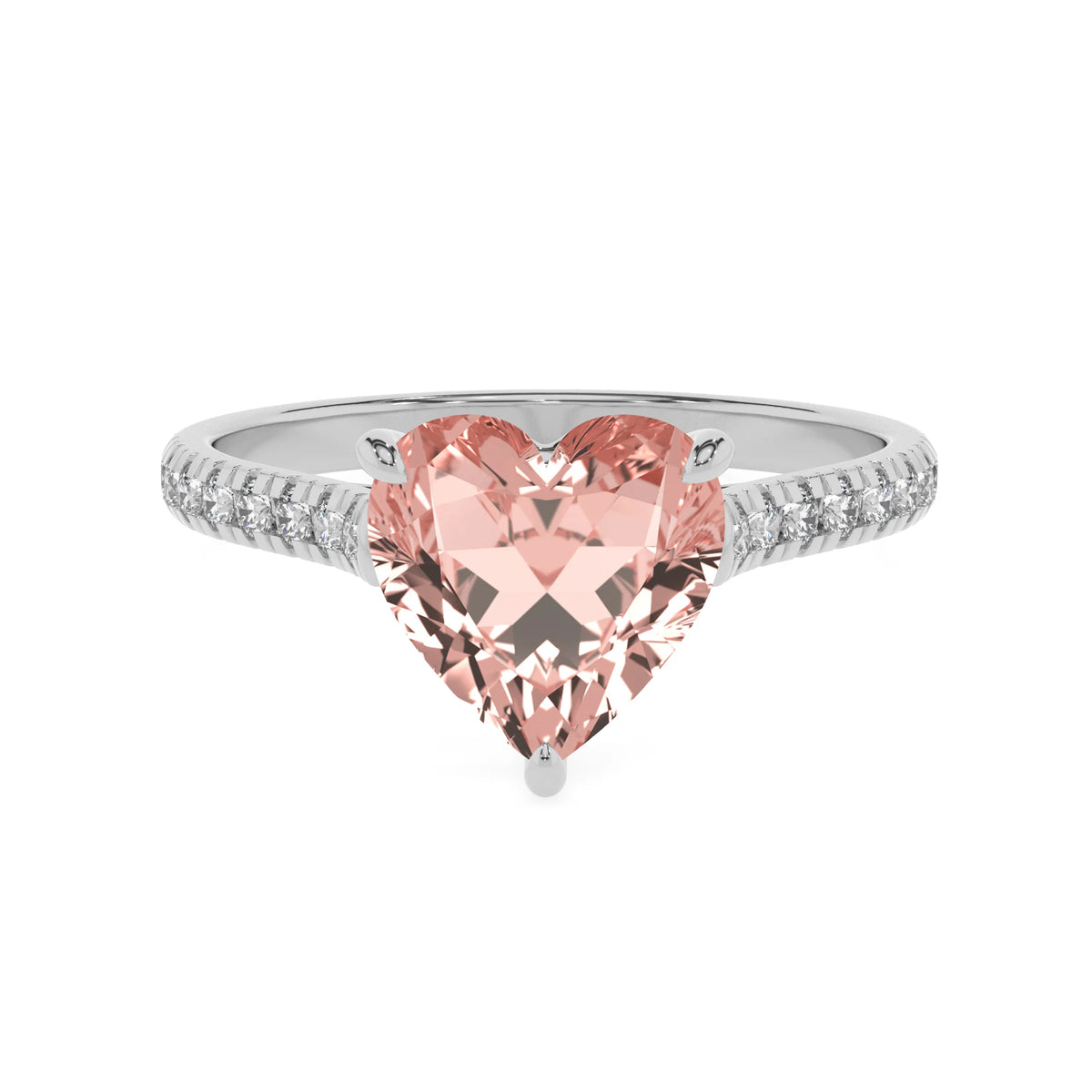 lab grown morganite heart half eternity solitaire engagement rings in sterling silver 