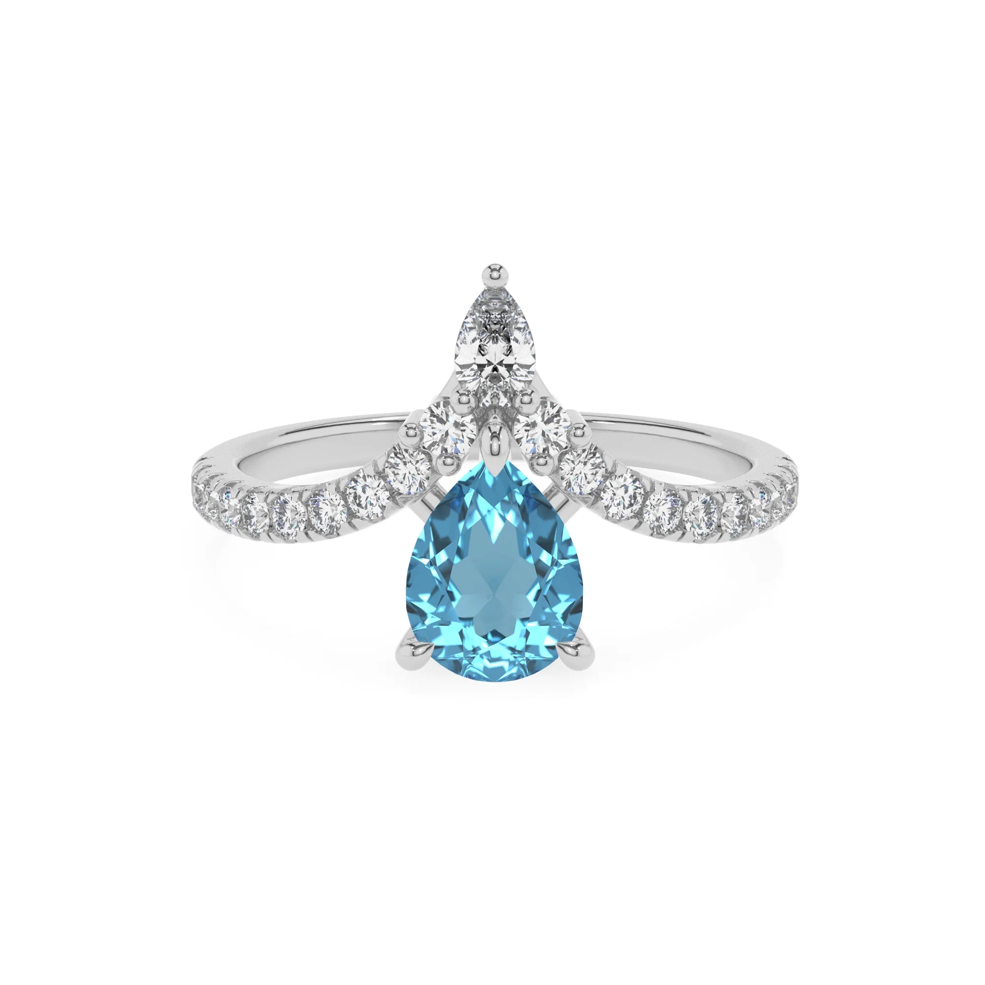 natural swiss-blue-topaz pear solitaire rings in platinum 