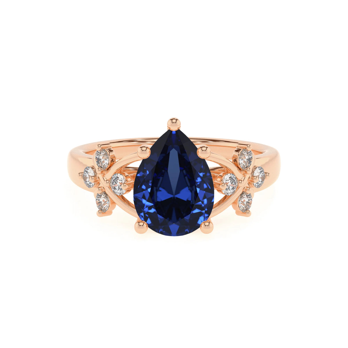 lab grown blue-sapphire pear solitaire rings in rose gold 