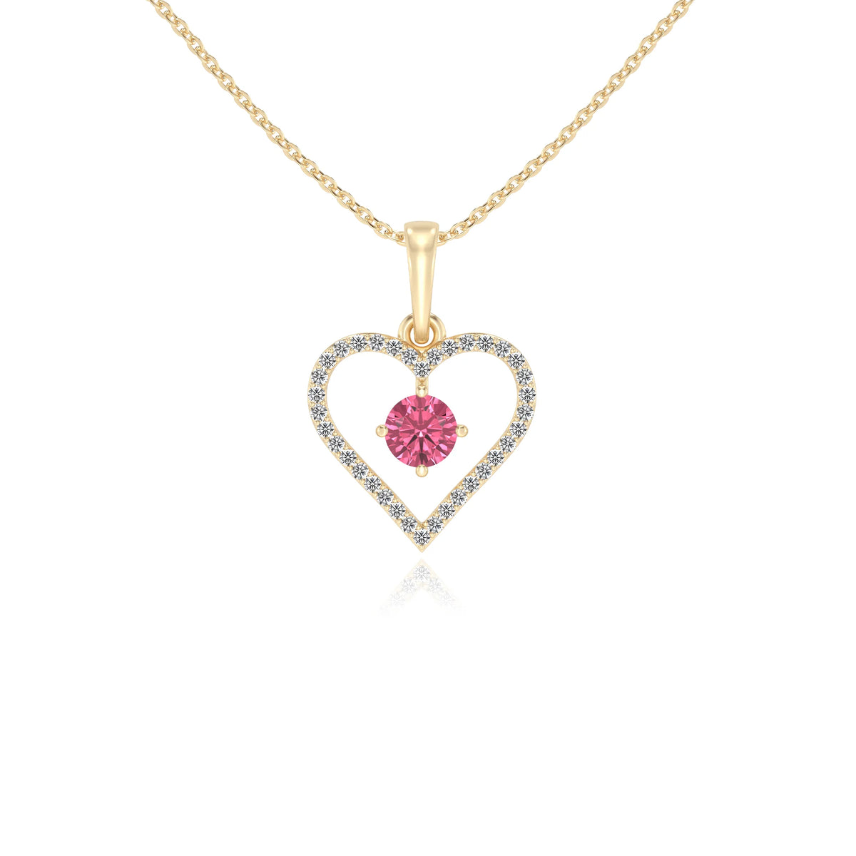 lab grown pink-tourmaline round infinity necklaces in yellow gold 