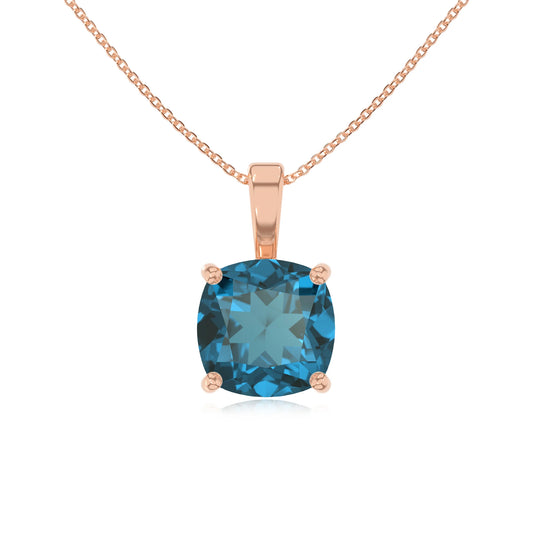 natural london-blue-topaz cushion solitaire necklaces in rose gold 