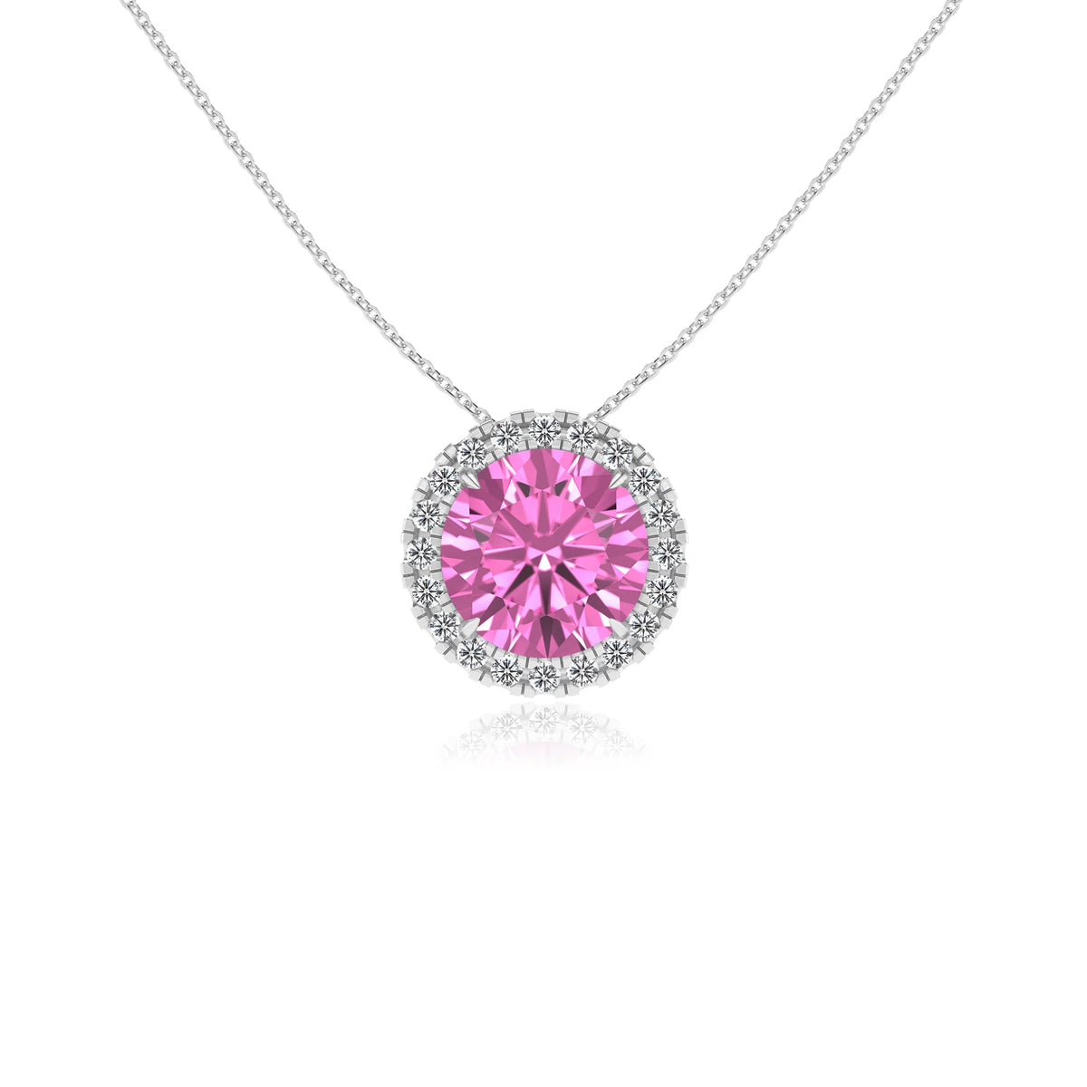 lab grown pink sapphire round solitaire necklaces in platinum 