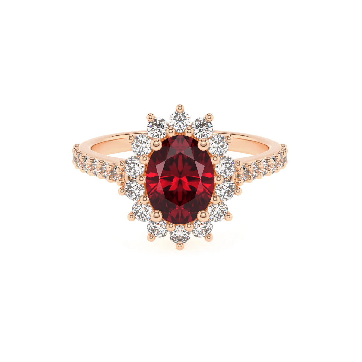lab grown ruby oval solitaire rings in rose gold 