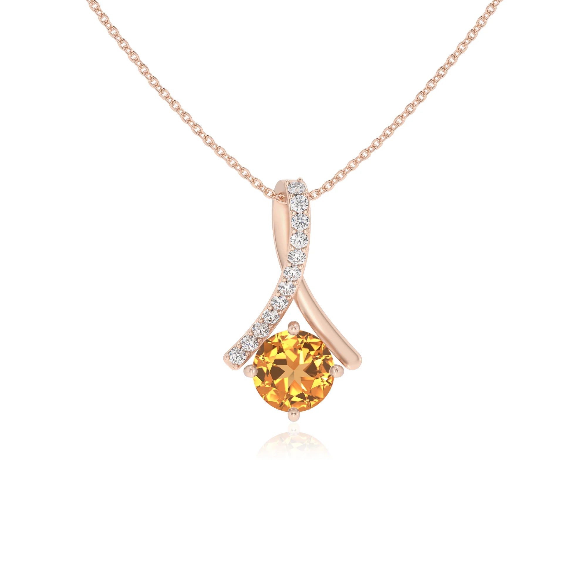 lab grown citrine round solitaire necklaces in rose gold 