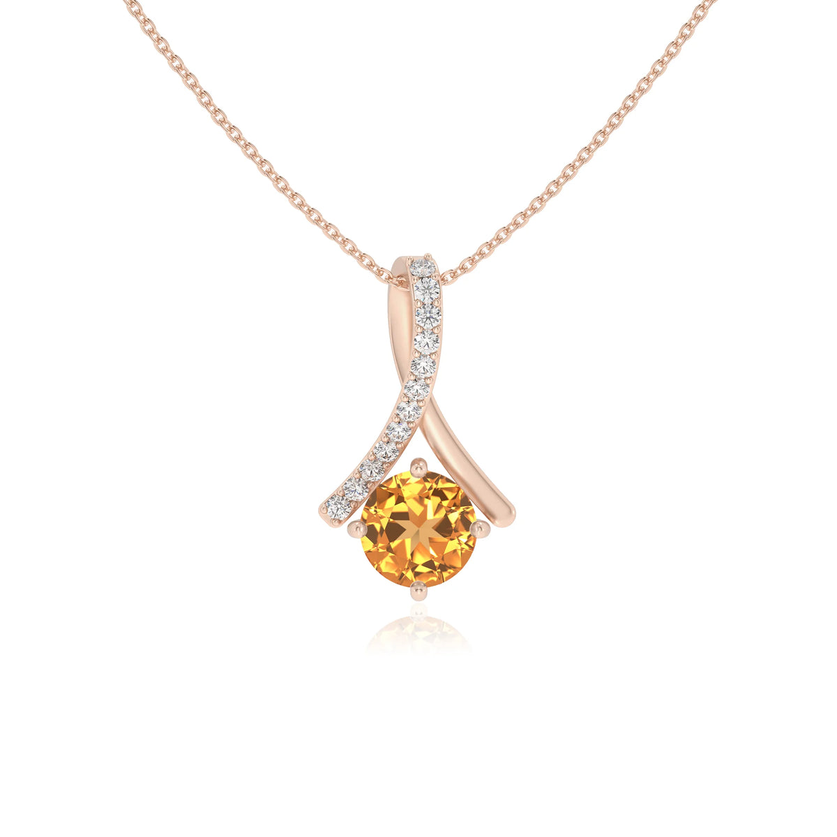 lab grown citrine round solitaire necklaces in rose gold 