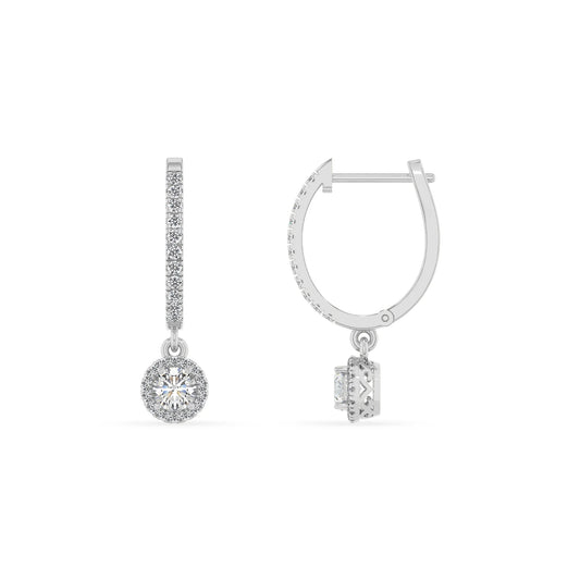 lab grown moissanite round drop earrings in white gold 