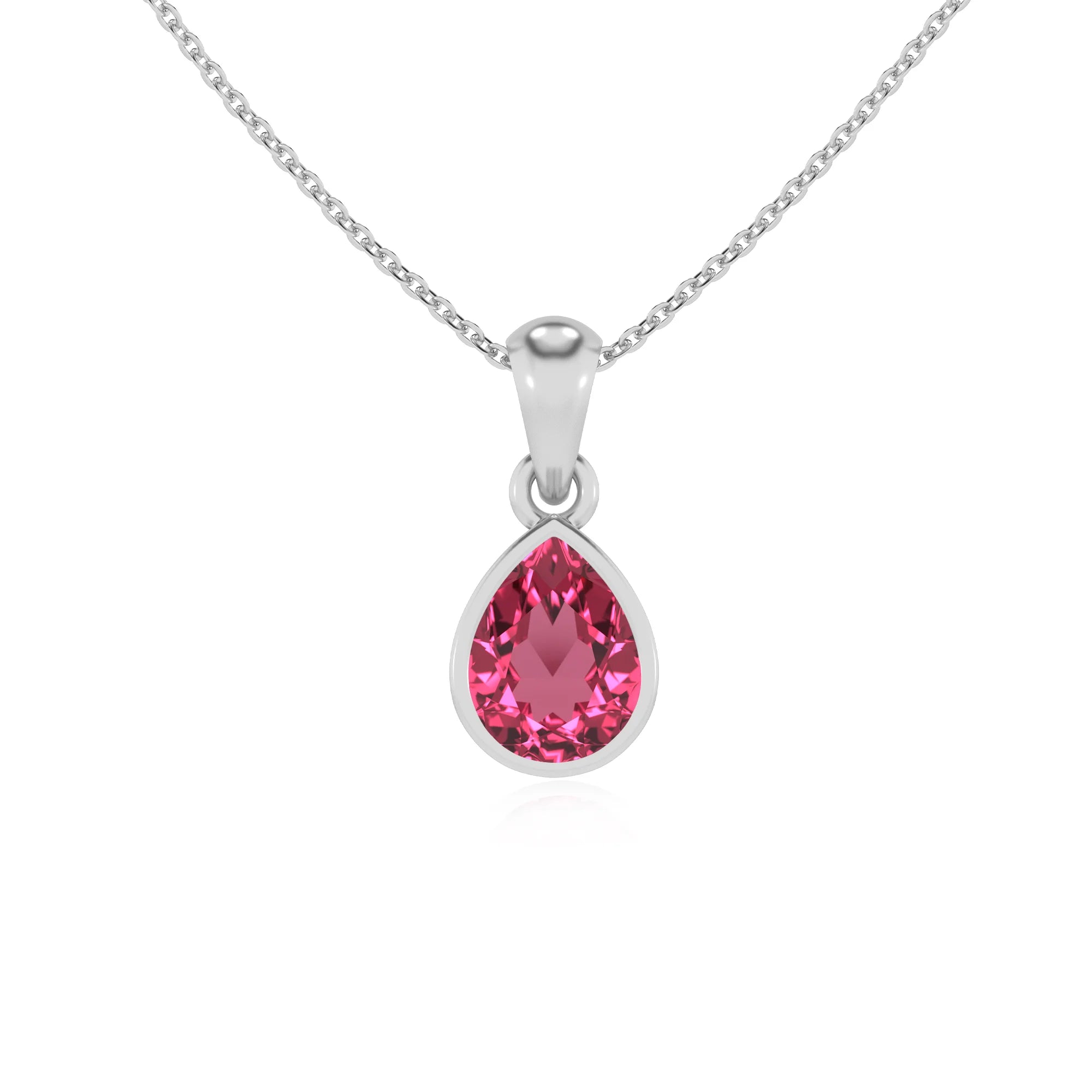 lab grown pink-tourmaline pear solitaire necklaces in white gold 