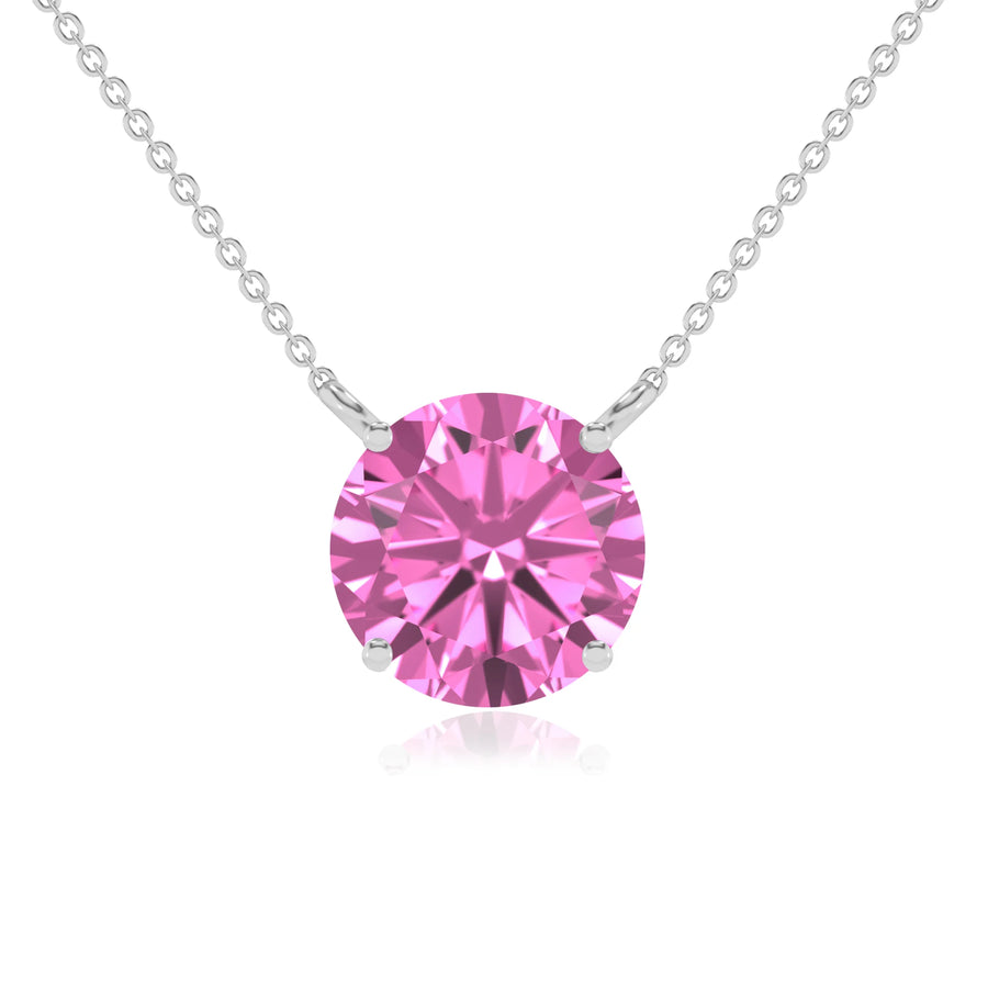 lab grown pink-sapphire round solitaire necklaces in white gold 