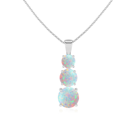 lab grown opal round bar v-bale necklaces in white gold 