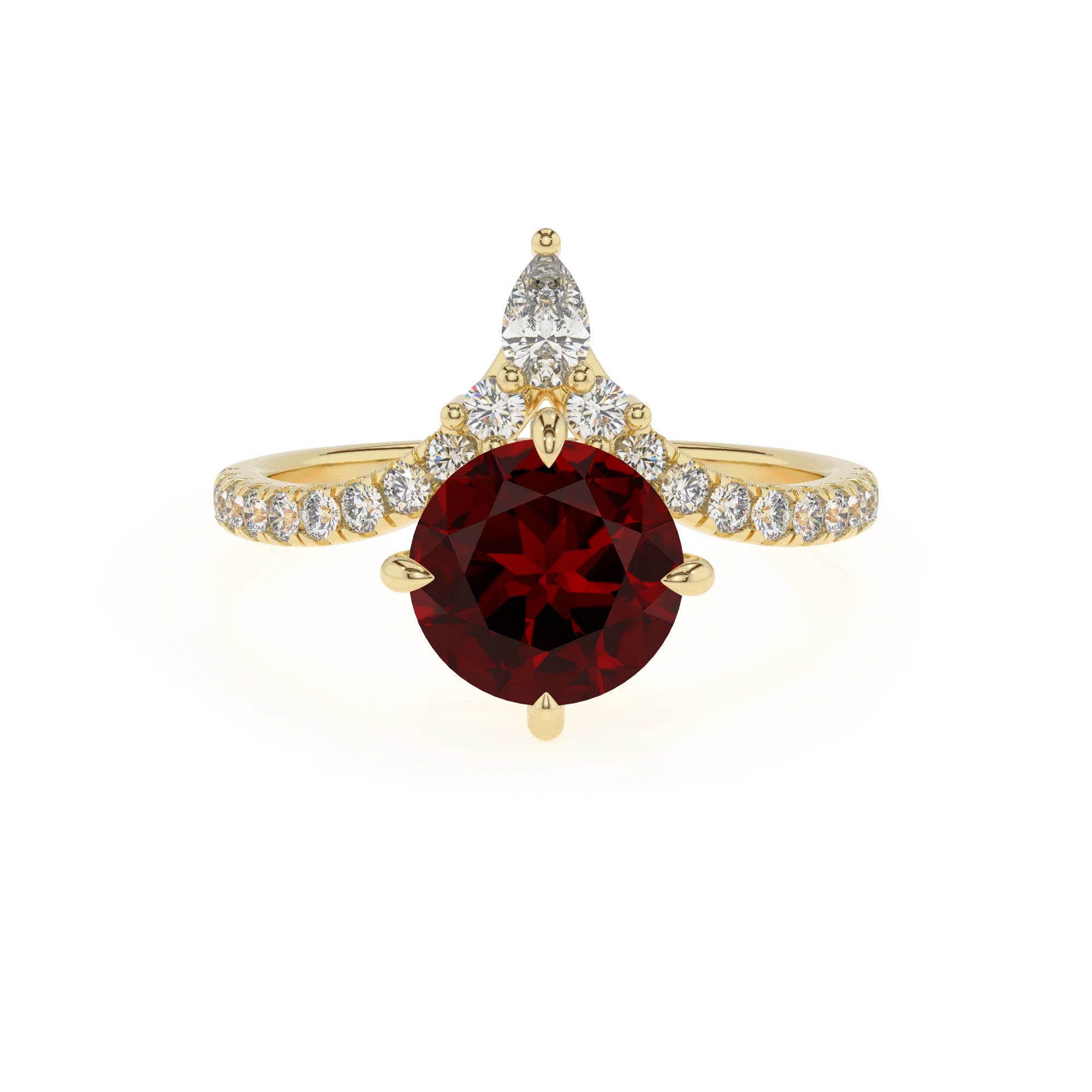 natural garnet round solitaire rings in yellow gold 