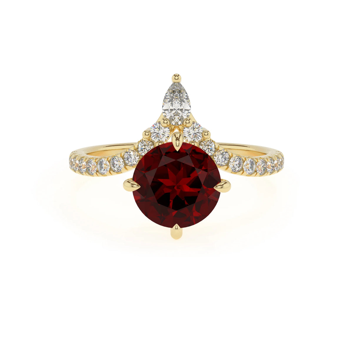 natural garnet round solitaire rings in yellow gold 