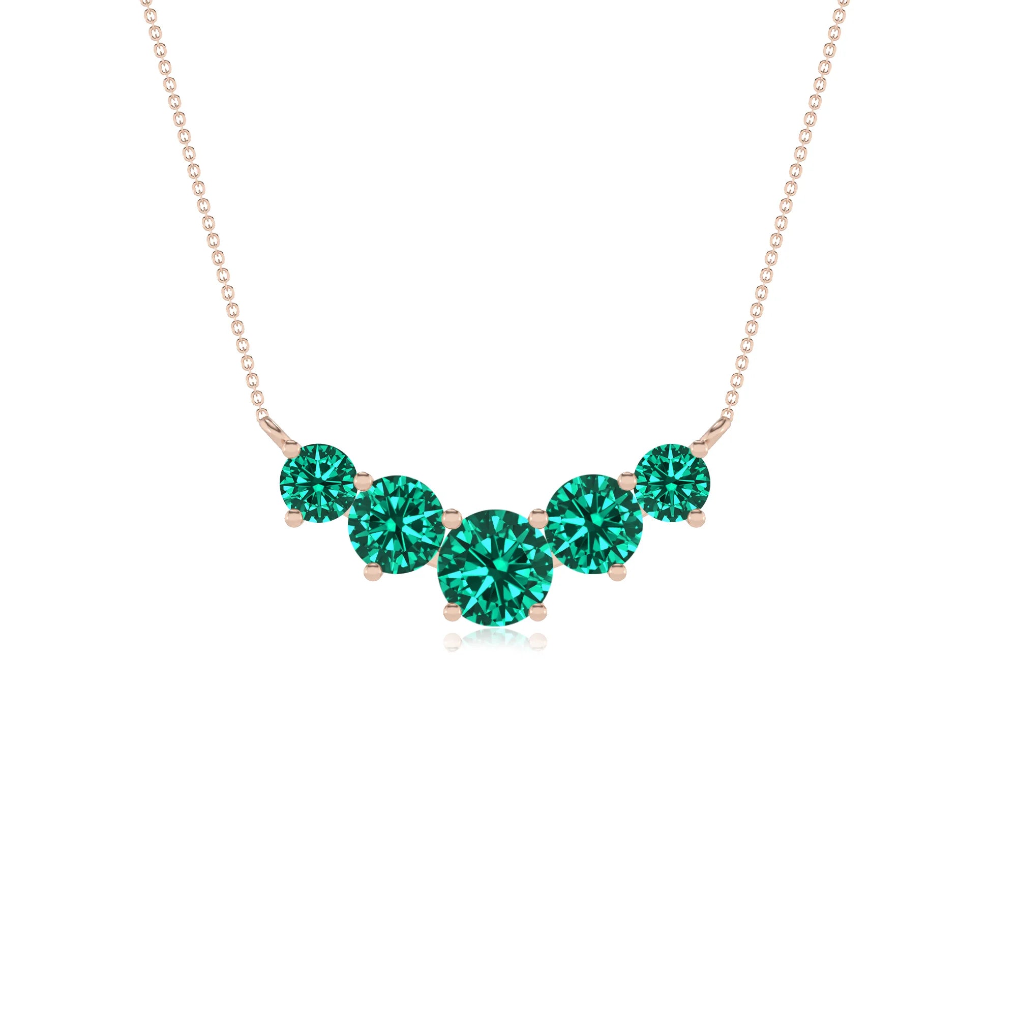 lab grown emerald round bar necklaces in rose gold 