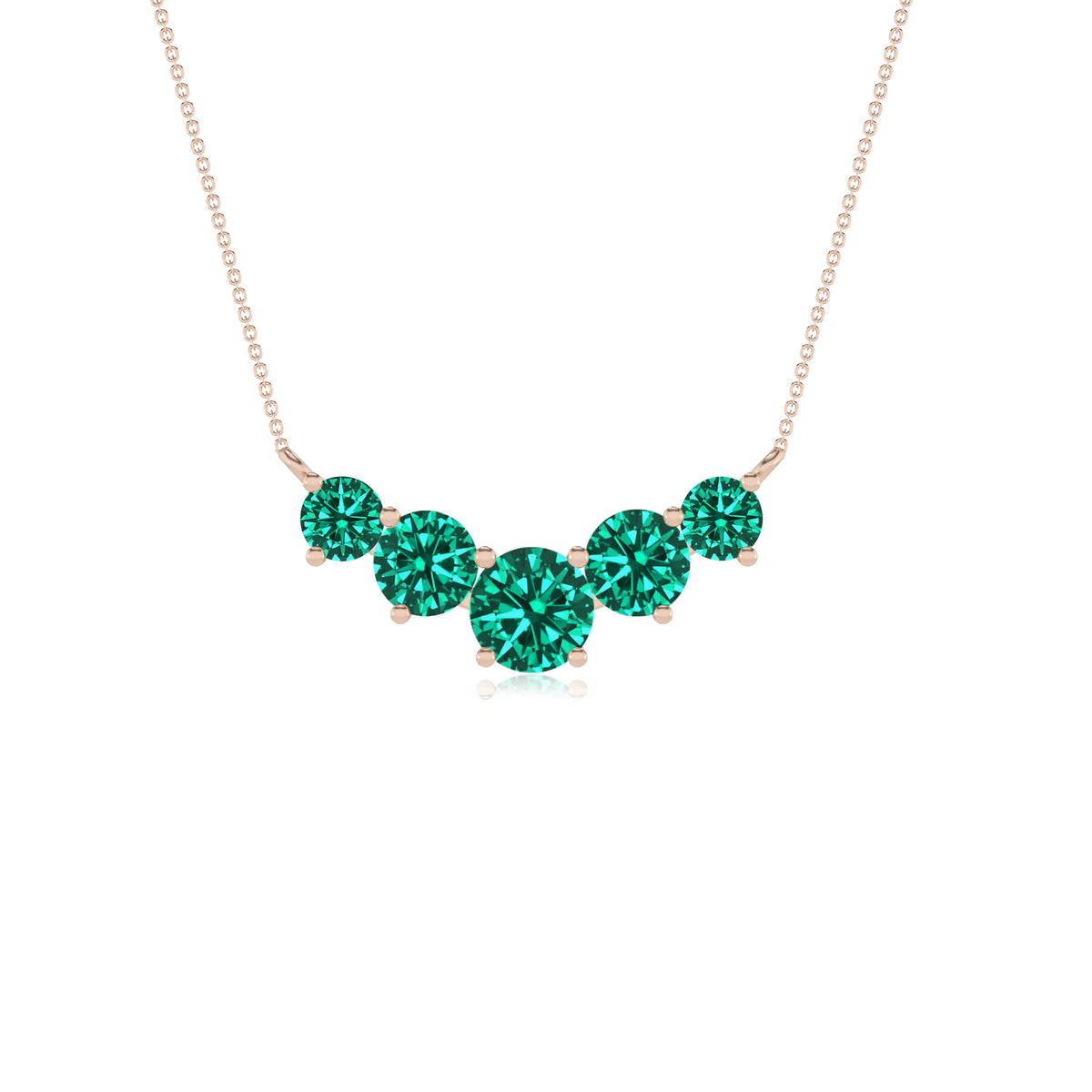 lab grown emerald round bar necklaces in rose gold 